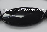 CAB322 15.5 inches 25*50mm faceted oval black agate gemstone beads