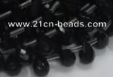 CAB348 15.5 inches 7*10mm faceted teardrop black agate gemstone beads