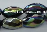 CAB556 15.5 inches 15*25mm faceted rice AB-color black agate beads