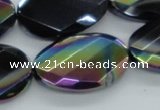 CAB562 20*30mm twisted & faceted oval AB-color black agate beads