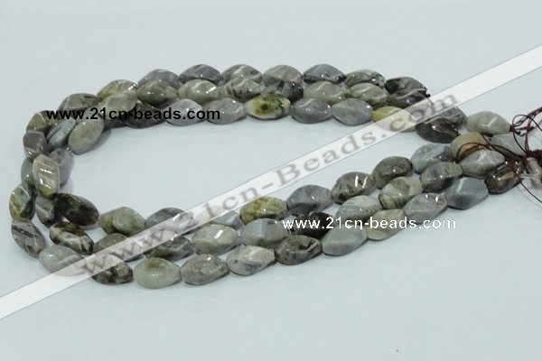CAB569 15.5 inches 8*16mm twisted rice silver needle agate gemstone beads