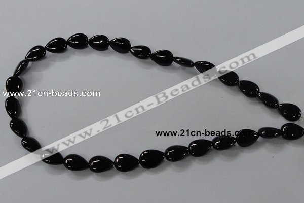 CAB745 15.5 inches 10*14mm flat teardrop black agate gemstone beads