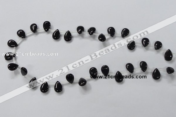 CAB771 15.5 inches 9*13mm top-drilled flat teardrop black agate beads