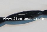 CAB794 15.5 inches 10*40mm faceted rice black agate gemstone beads