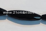 CAB795 15.5 inches 12*40mm faceted rice black agate gemstone beads