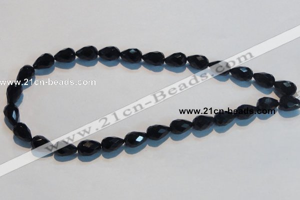 CAB799 15.5 inches 9*14mm faceted teardrop black gemstone agate beads