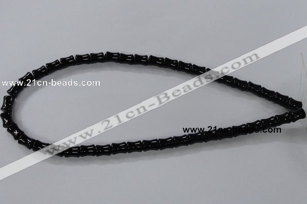 CAB842 15.5 inches 8*10mm bamboo shape black agate gemstone beads