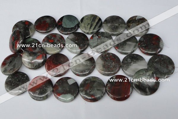 CAF05 15.5 inches 30mm flat round African bloodstone beads