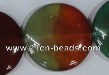 CAG1040 15.5 inches 35mm flat round rainbow agate beads