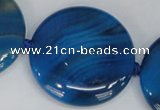 CAG1290 15.5 inches 35mm flat round line agate gemstone beads