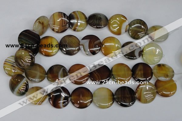 CAG1309 15.5 inches 25mm flat round line agate gemstone beads