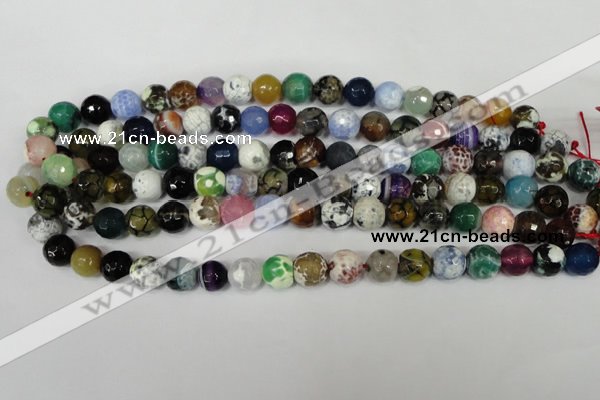 CAG1541 15.5 inches 12mm faceted round fire crackle agate beads