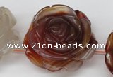 CAG1681 15.5 inches 30mm carved flower red agate gemstone beads