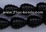 CAG1691 15.5 inches 15*20mm carved teardrop black agate beads