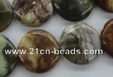 CAG1932 15.5 inches 20mm flat round green magic agate beads