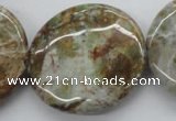 CAG1935 15.5 inches 35mm flat round green magic agate beads