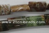 CAG1985 15.5 inches 12*20mm flat tube green magic agate beads
