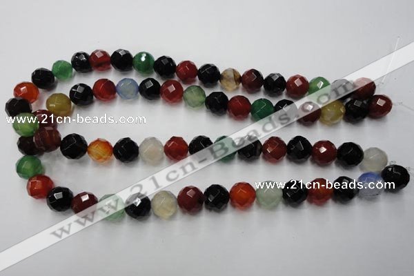 CAG2354 15.5 inches 12mm faceted round multi colored agate beads