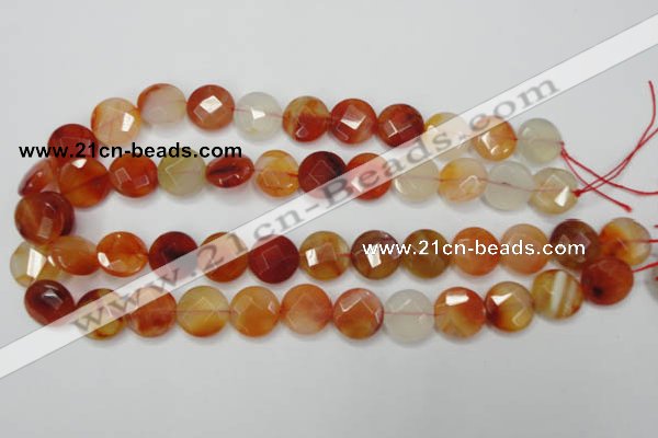 CAG2393 15.5 inches 14mm faceted coin red agate beads wholesale