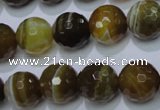 CAG2715 15.5 inches 14mm faceted round yellow line agate beads