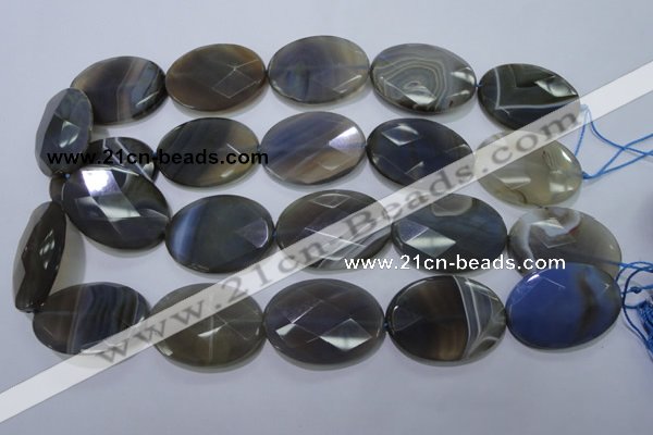 CAG2737 15.5 inches 25*35mm faceted oval grey line agate beads