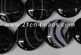 CAG2995 15.5 inches 18mm flat round black line agate beads
