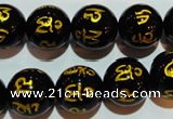 CAG3375 15.5 inches 14mm carved round black agate beads wholesale