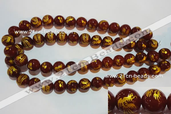 CAG3417 15.5 inches 16mm carved round red agate beads wholesale