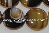 CAG3506 15.5 inches 25mm flat round brown line agate beads