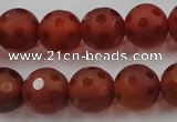 CAG3664 15.5 inches 14mm carved round matte red agate beads