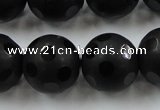CAG3678 15.5 inches 22mm carved round matte black agate beads