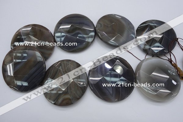 CAG3970 15.5 inches 50mm faceted coin grey botswana agate beads