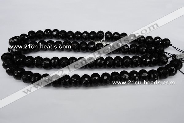 CAG3996 15.5 inches 10*14mm faceted rondelle black agate beads