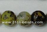 CAG4663 15.5 inches 10mm faceted round fire crackle agate beads