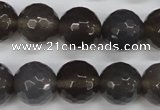 CAG4829 15 inches 14mm faceted round grey agate beads wholesale