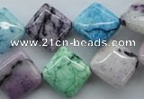 CAG4914 15.5 inches 15*15mm diamond dyed white agate beads