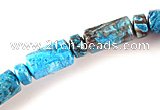 CAG493 15 inches rondelle and faceted column cyan crazy lace agate beads