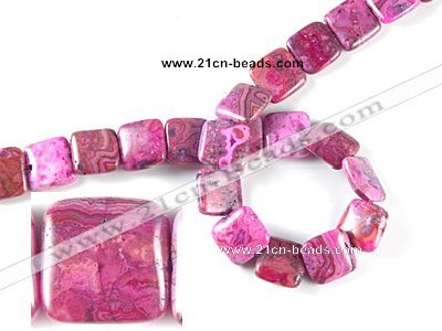 CAG519 15 inches 15*15mm square  fuchsia crazy lace agate beads