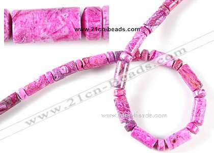 CAG521 15 inches column and rondelle  fuchsia crazy lace agate beads