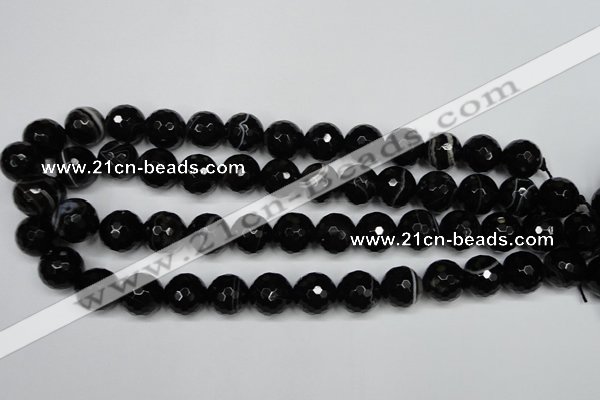 CAG5276 15.5 inches 14mm faceted round black line agate beads