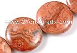 CAG542 15 inches 25mm coin mahogany crazy lace agate beads