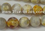 CAG5820 15 inches 12mm faceted round fire crackle agate beads