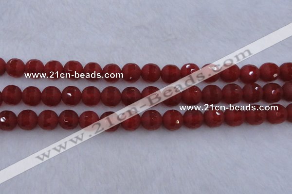 CAG7459 15.5 inches 12mm faceted round matte red agate beads