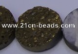 CAG7940 7.5 inches 30mm flat round plated white druzy agate beads
