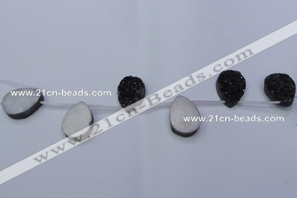 CAG8147 Top drilled 30*40mm teardrop black plated druzy agate beads