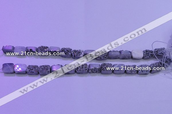 CAG8212 Top drilled 10*14mm rectangle silver plated druzy agate beads