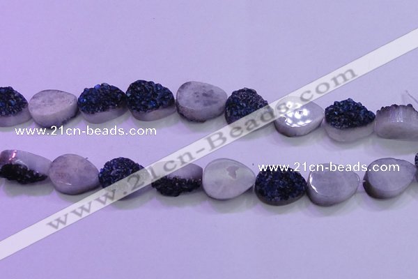 CAG8316 7.5 inches 18*25mm teardrop blue plated druzy agate beads
