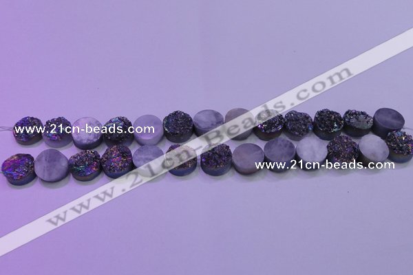 CAG8334 7.5 inches 10mm coin rainbow plated druzy agate beads