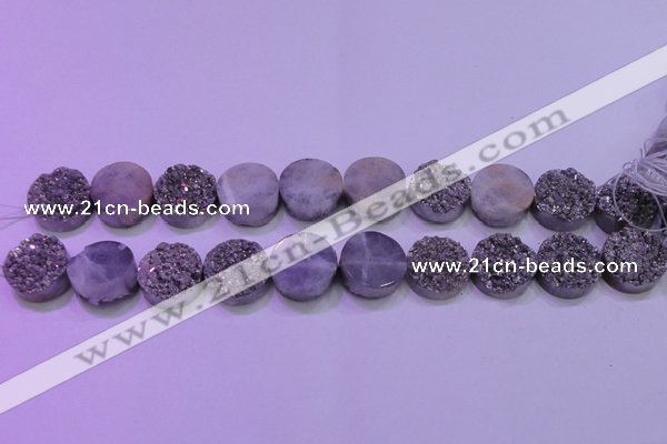 CAG8382 7.5 inches 20mm coin silver plated druzy agate beads