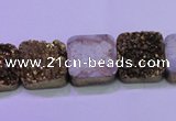 CAG8423 7.5 inches 16*16mm square gold plated druzy agate beads